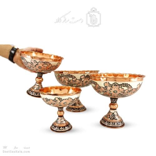 سرویس پذیرایی مسی الماس تراش نقره کوب 4 تیکه کد MJ-124