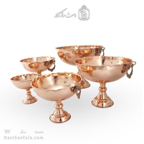 سرویس پذیرایی مسی پایه دار زنجان مدل گوشوار دار 5 سایز AH-22