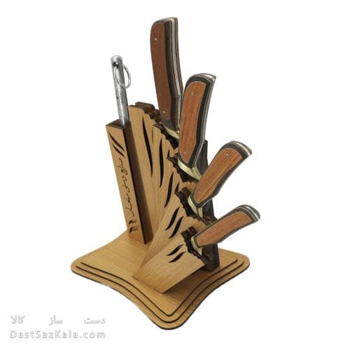 سرویس چاقو آشپزخانه زنجان 6 پارچه با پایه چوبی MN-38