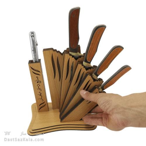 سرویس چاقو آشپزخانه زنجان 6 پارچه با پایه چوبی MN-38