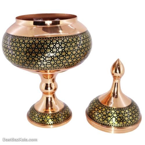 شکلات خوری مسی خاتم کاری شده پایه دار 30 سانتی کد MJ-64