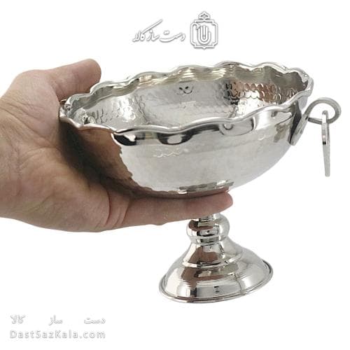 شکلات خوری مسی سفید پایه دار مدل گوشواره ای 15سانتی کد AH-53