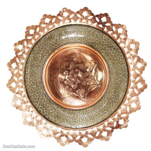 شیرینی خوری مسی خاتم کاری شده لبه شبکه ی کد MJ-78