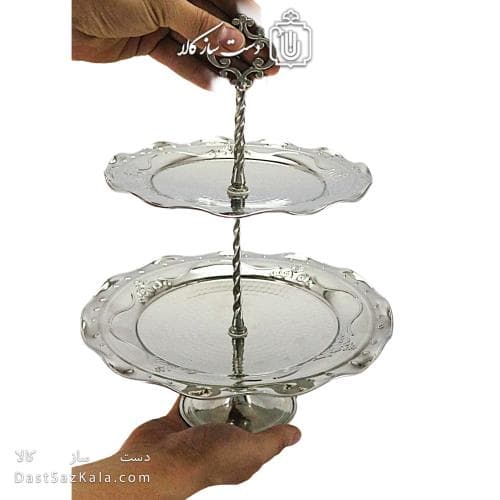شیرینی خوری مسی دو طبقه سفید به ارتفاع 30 سانتیمتر کد AH-134