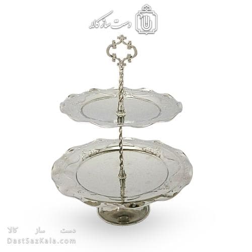 شیرینی خوری مسی دو طبقه سفید به ارتفاع 30 سانتیمتر کد AH-134