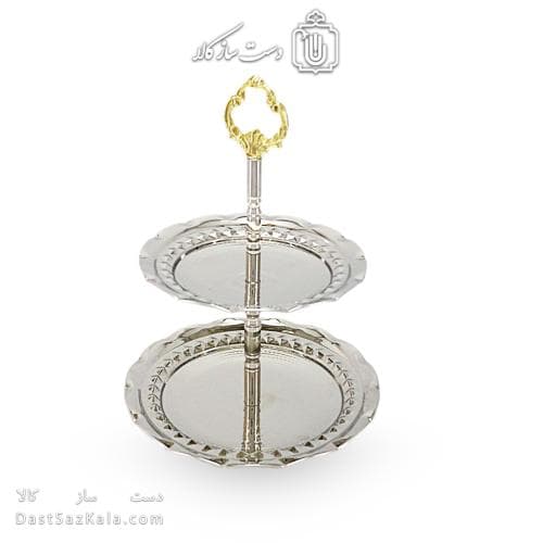 شیرینی خوری مسی دو طبقه سفید به ارتفاع 35 سانتیمتر کد AH-132