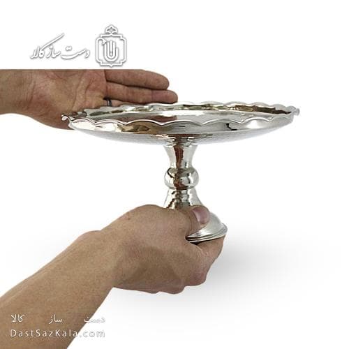 شیرینی خوری مسی سفید پایه دار زنجان قطر 22 سانتی کد AH-106