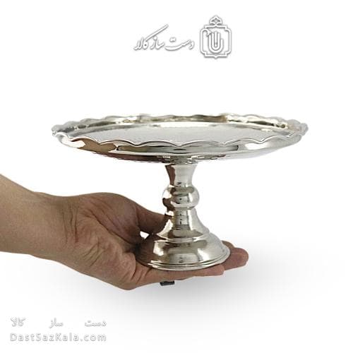 شیرینی خوری مسی سفید پایه دار زنجان قطر 22 سانتی کد AH-106