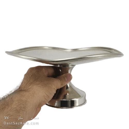 شیرینی خوری مسی پایه دار سفید مدل سه بعدی 26 سانتی کد AH-34