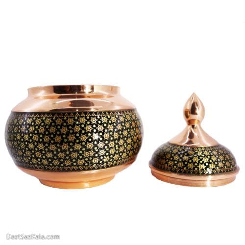 قندان مسی خاتم کاری شده سایز 22 مشکی کد MJ-72