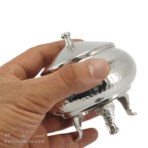 قندان مسی سفید مدل سفینه ی سه پایه 10سانتیمتری کد AH-81