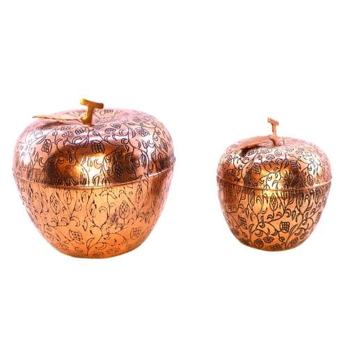 قندان مسی زنجان طرح سیب قلم کاری شده مجموعه 2 عددی کد SSH-46