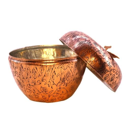 قندان مسی زنجان طرح سیب قلم کاری شده بزرگ 9 سانتی کد SSH-45