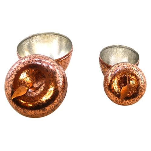 قندان مسی زنجان طرح سیب قلم کاری شده مجموعه 2 عددی کد SSH-46