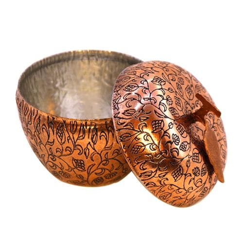 قندان مسی زنجان طرح سیب قلم کاری شده مجموعه 2 عددی کد SSH-46