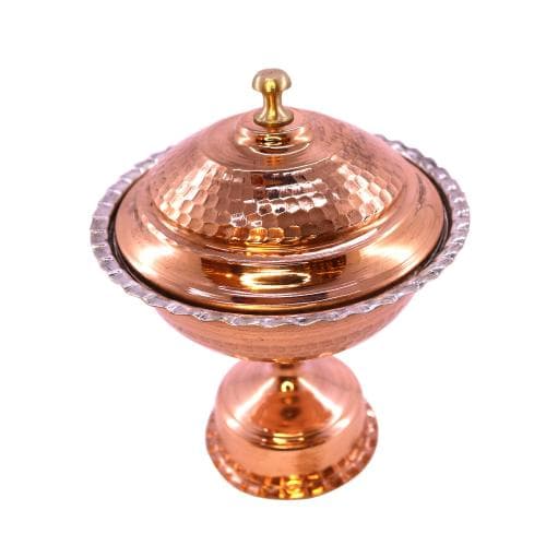 قندان مسی پایه دار چکش کاری شده زنجان 14 سانتیمتری کد SSH-60