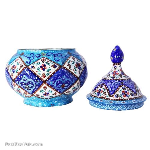 قندان میناکاری مسی درب دار 14 سانتیمتری کد LT-50