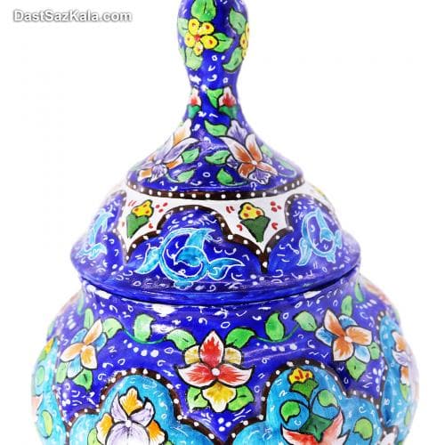 قندان میناکاری پایه دار و درب دار مسی 23 سانتیمتری کد LT-35