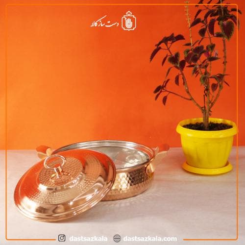 ماهیتابه درب دار مسی زنجان سایز 2 متوسط مدل تیانچه کد PA-38