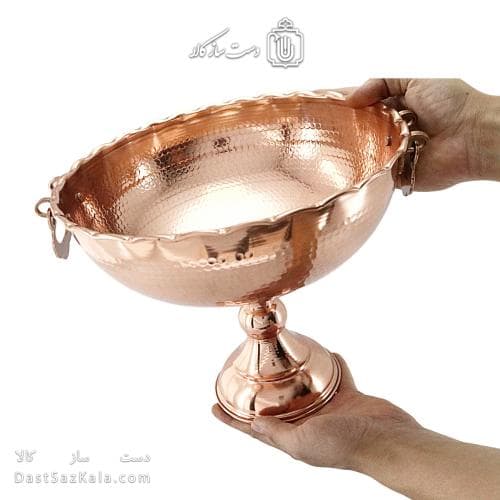 میوه خوری مسی بزرگ پایه دار گوشواره ای قطر 27 سانتی کد AH-52