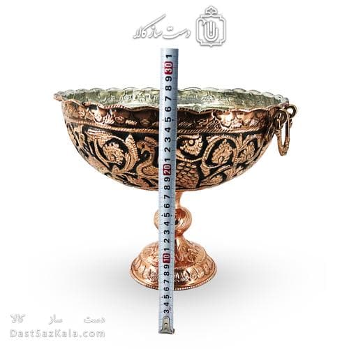 کاسه پایه دار مسی قلم زنی زنجان نانو شده قطر 28 سانتی AH-112