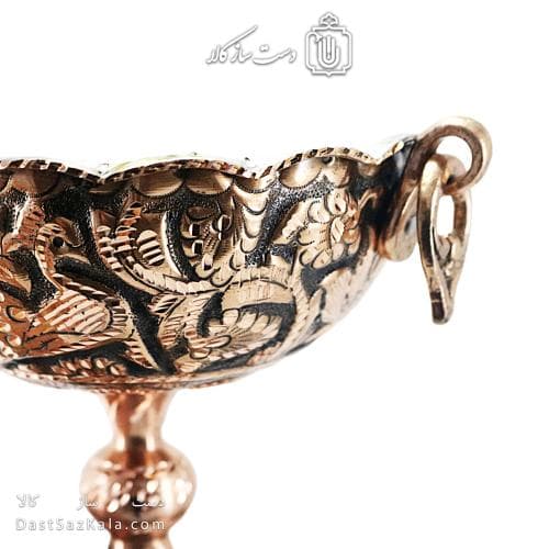 کاسه پایه دار مسی سیاه قلم زنجان نانو شده قطر 15سانتی AH-116