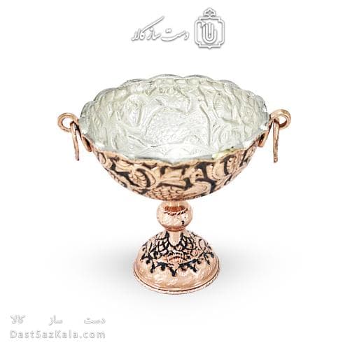 کاسه پایه دار مسی سیاه قلم زنجان نانو شده قطر 15سانتی AH-116