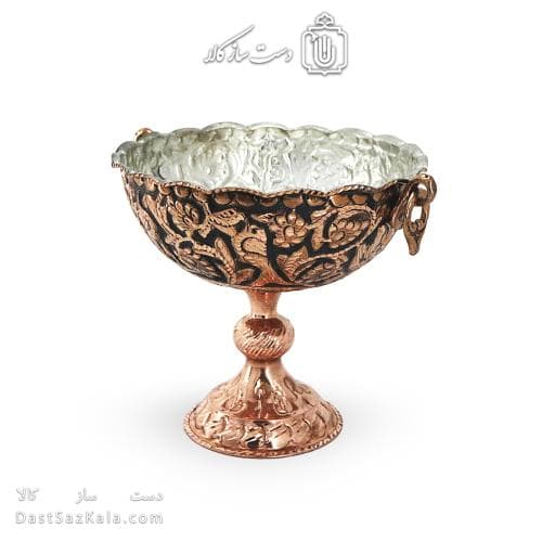 کاسه پایه دار مسی قلم زنی زنجان نانو شده قطر 18 سانتی AH-115