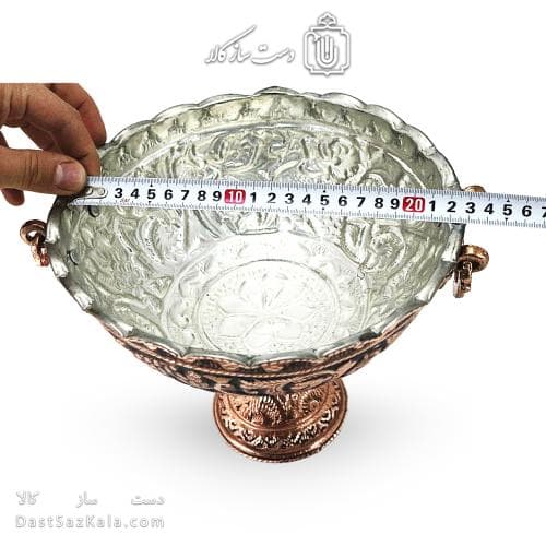 کاسه پایه دار مسی قلم زنی زنجان نانو شده قطر 22 سانتی AH-114