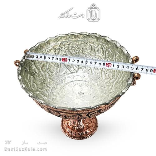 کاسه پایه دار مسی قلم زنی زنجان نانو شده قطر 24 سانتی AH-113