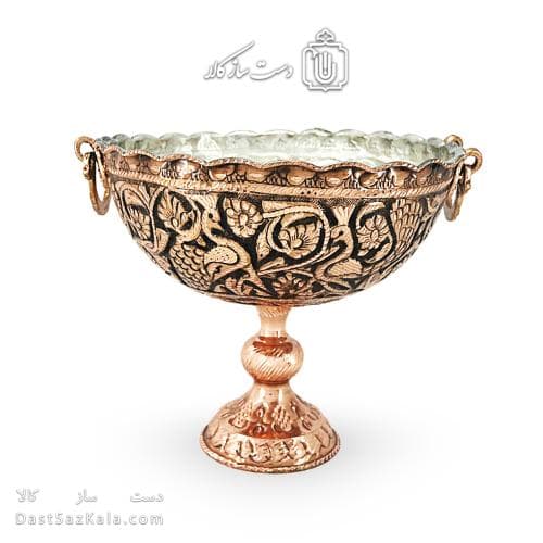 کاسه پایه دار مسی قلم زنی زنجان نانو شده قطر 24 سانتی AH-113