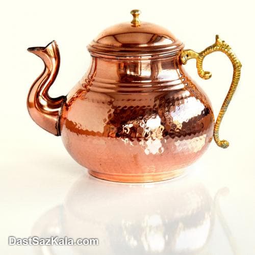 کتری و قوری مسی زنجان دسته برنجی طرح ترک کد NZ-18