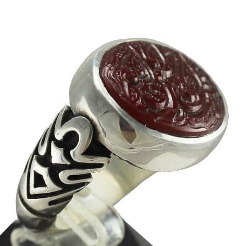 انگشتر عقیق یمنی اصل حکاکی شده با رکاب صفوی طرحدار SG-180