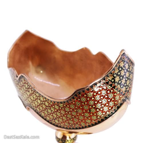 کشکول مسی خاتم کاری پایه دار سایز 3 قرمز کد MJ-74