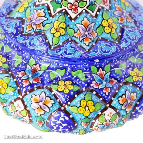 شکلات خوری میناکاری مسی 18 سانتی درب دار کد LT-28