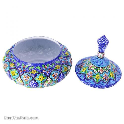 شکلات خوری میناکاری مسی 18 سانتی درب دار کد LT-28