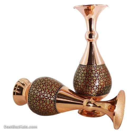 گلدان خاتم کاری اصفهان 20 سانتی مدل موشکی 2 عددی MJ-89