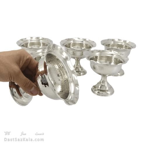 ست هفت سین و بستنی خوری مسی سفید 11 سانتیمتری 6 عددی AH-75