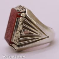 انگشتر مردانه عقیق سرخ خط دار با رکاب شیخ احمد تک اشک RN-40