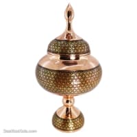 شکلات خوری خاتم کاری مسی پایه دار 30 سانتی قرمز کد MJ-65